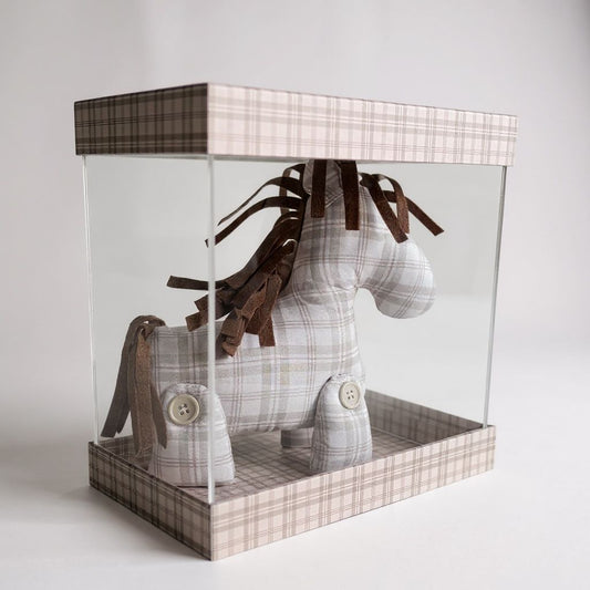 Caixa de Acrílico e Cavalinho de Pano